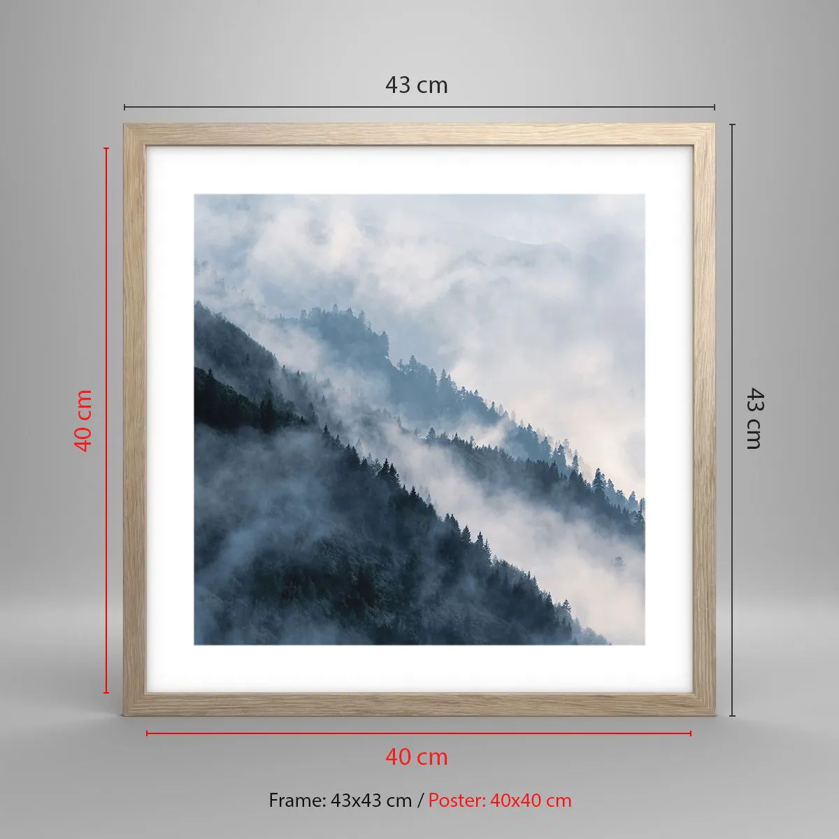 Poster in light oak frame - Mysticism of the Mountains - 40x40 cm