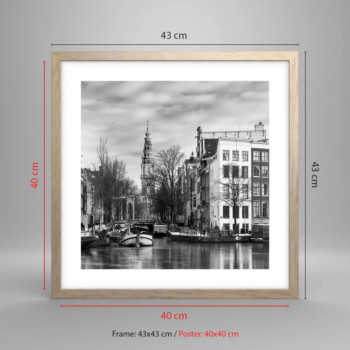 Poster in einem Rahmen aus heller Eiche - Amsterdamer Atmosphäre - 40x40 cm
