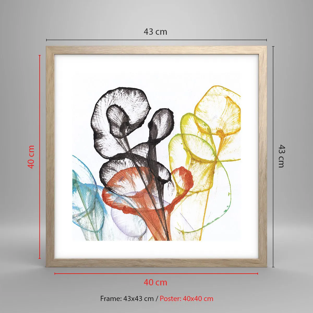 Affiche dans un chêne clair - Poster - Fleurs avec une âme - 40x40 cm