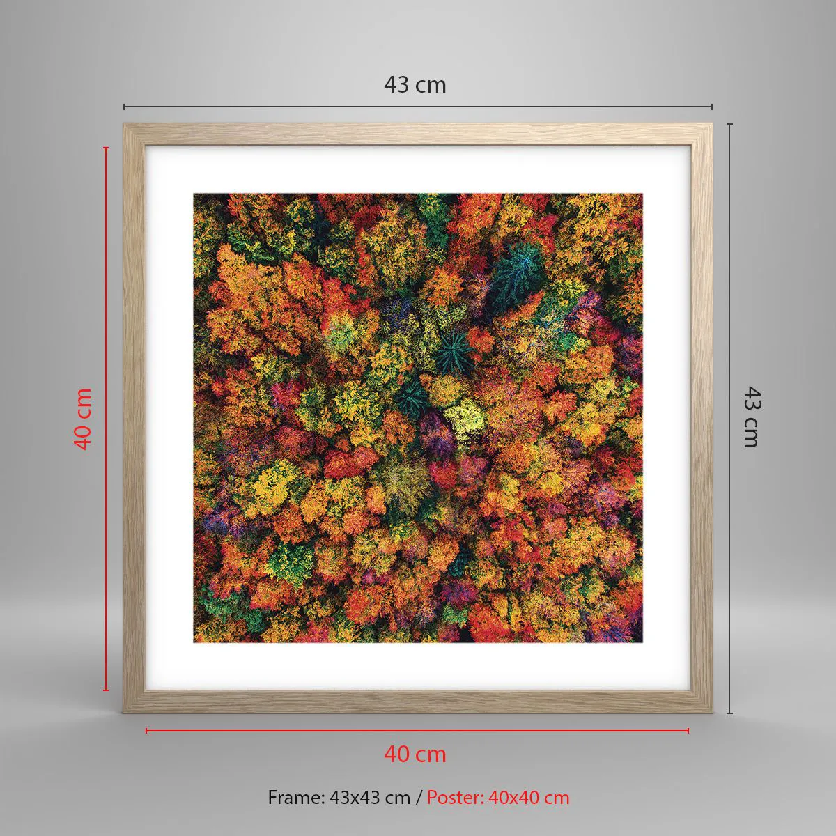 Poszter világos tölgy keretben - Őszi facsokor - 40x40 cm