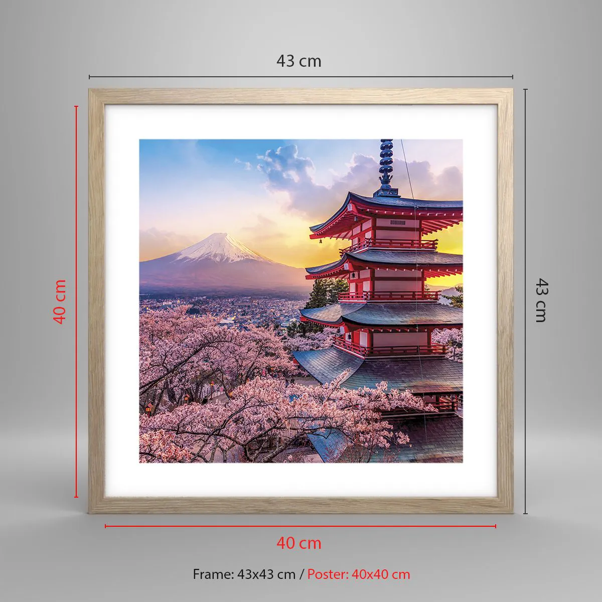 Plakat i ramme af lyst egetræ - Essensen af den japanske ånd - 40x40 cm