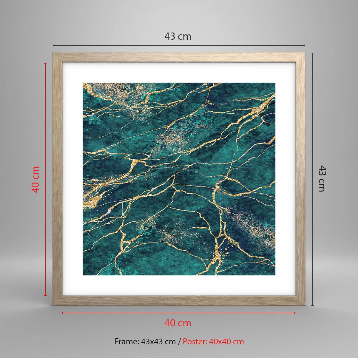 Plakat i ramme af lyst egetræ - Guldåre - 40x40 cm