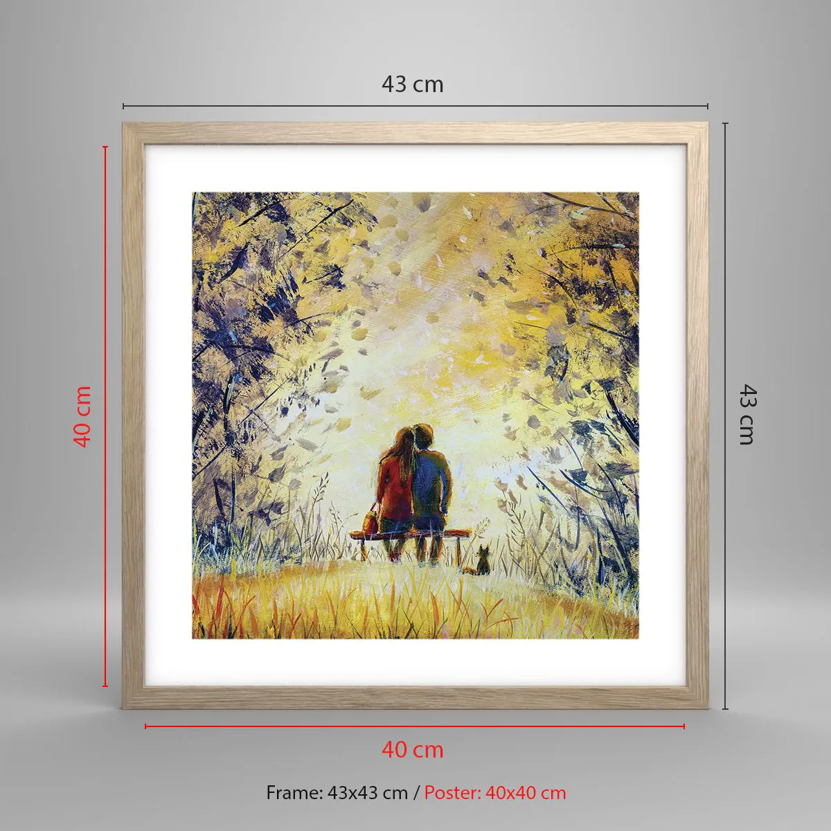 Plakat i ramme af lyst egetræ - Et magisk øjeblik - 40x40 cm