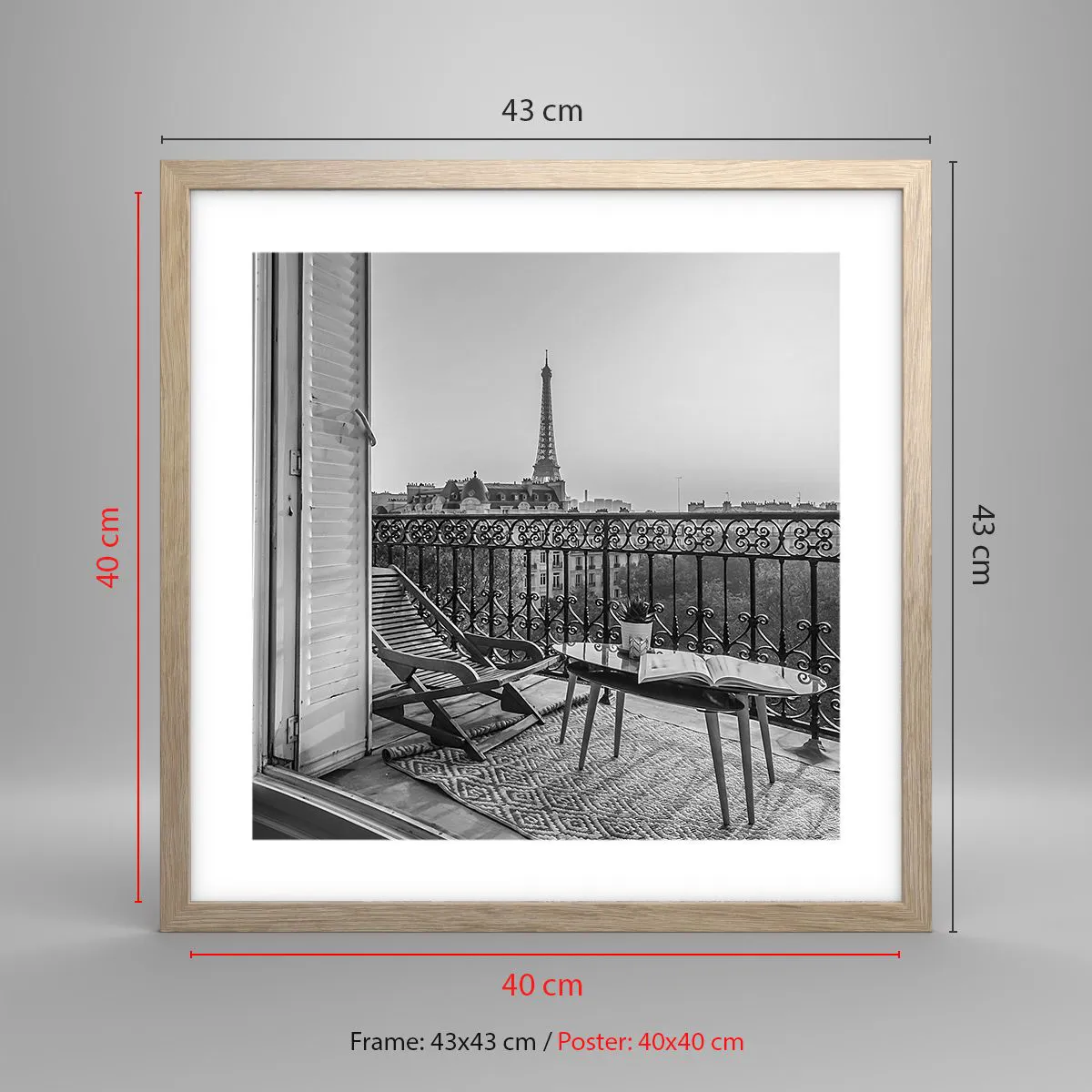 Pôster com moldura de carvalho claro - Tarde de Paris - 40x40 cm