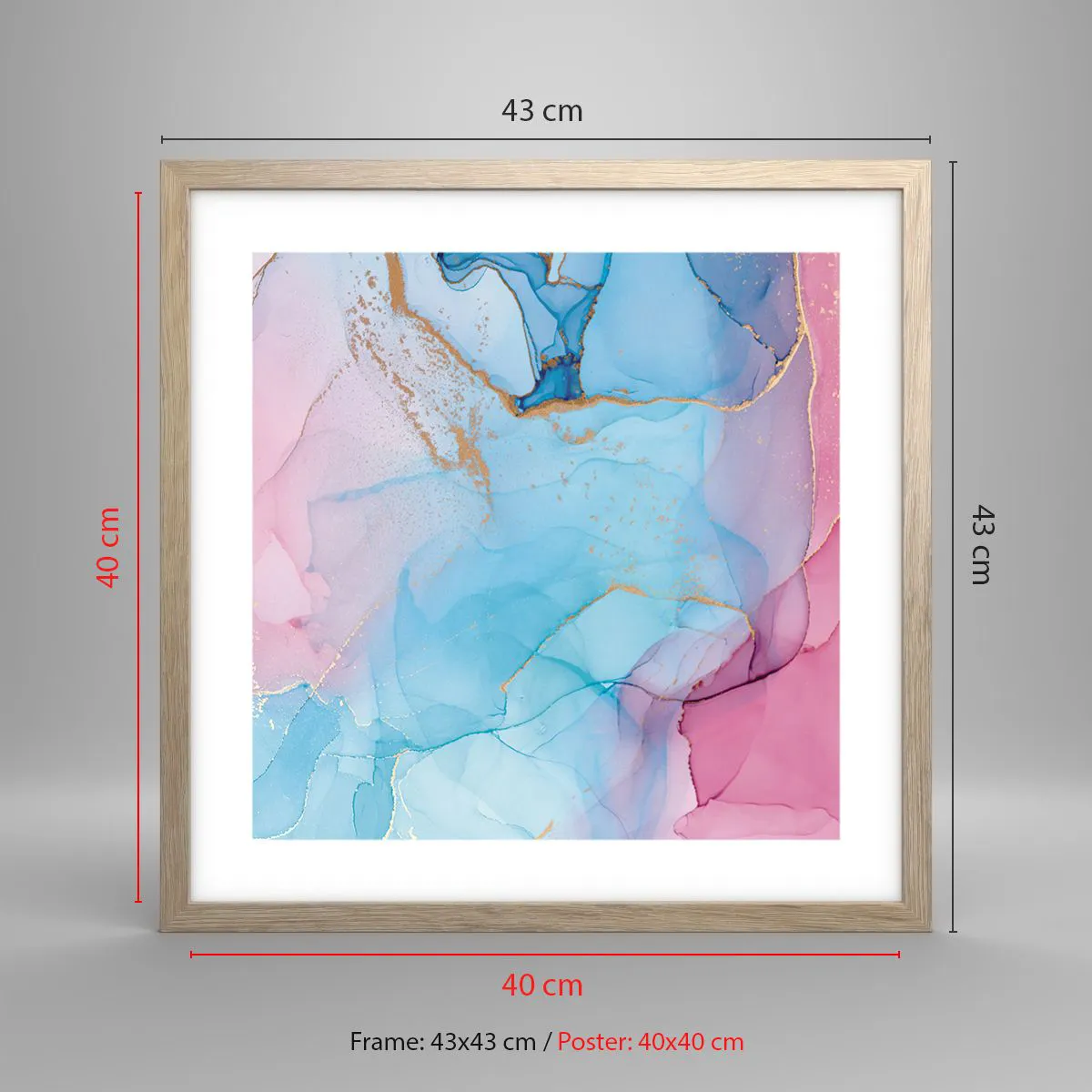 Plakat i ramme af lyst egetræ - Møde og gennemtrængning - 40x40 cm