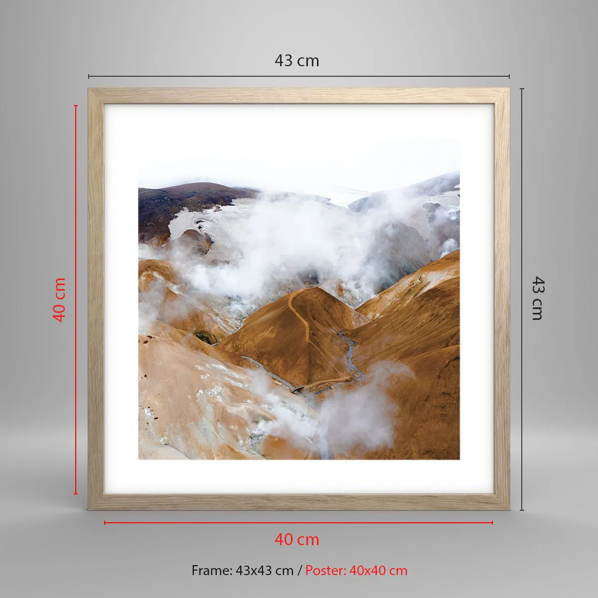 Affiche dans un chêne clair - Poster - Le charme brut de l'Islande - 40x40 cm