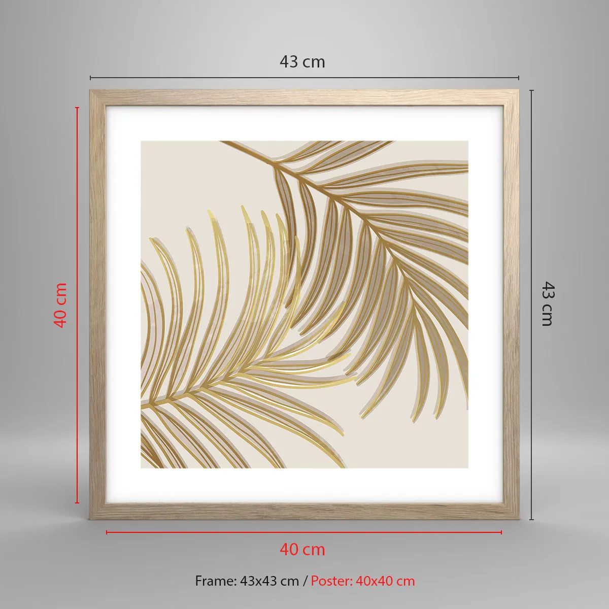 Plakat i ramme af lyst egetræ - Gylden palme! - 40x40 cm