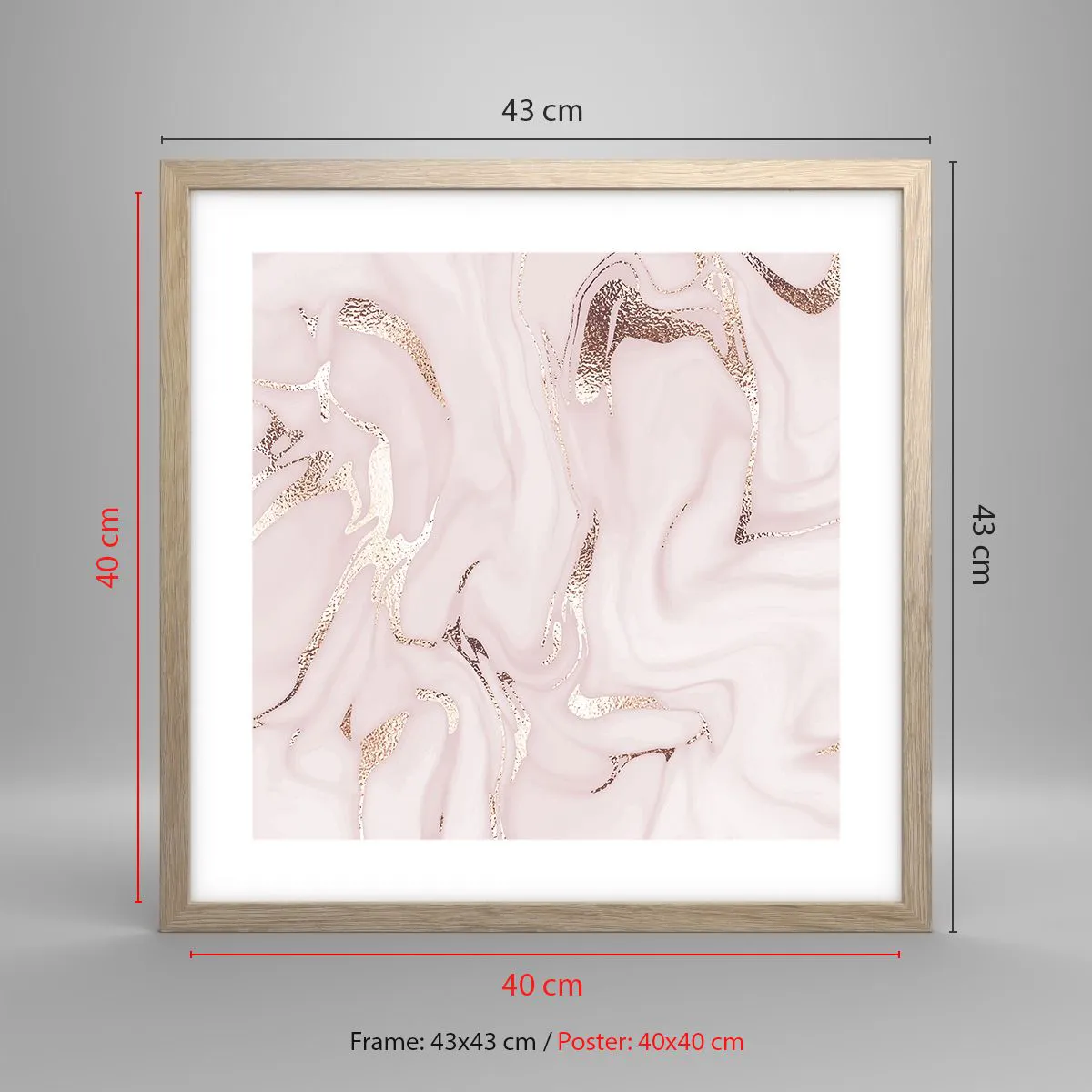 Plakat i ramme af lyst egetræ - I et lyserødt tørklæde - 40x40 cm