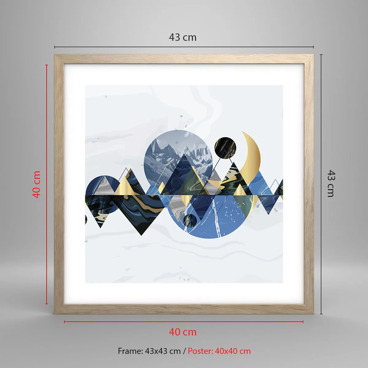 Plakát v rámu světlý dub - Geometrická krajina - 40x40 cm