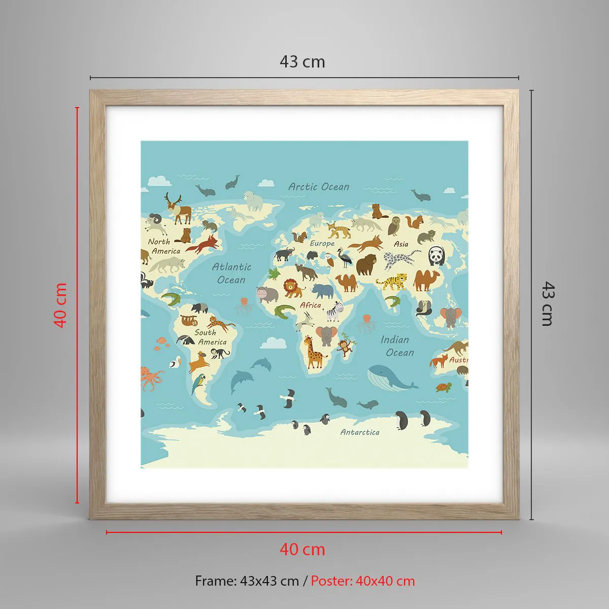 Plakat i ramme af lyst egetræ - Gode naboer - 40x40 cm