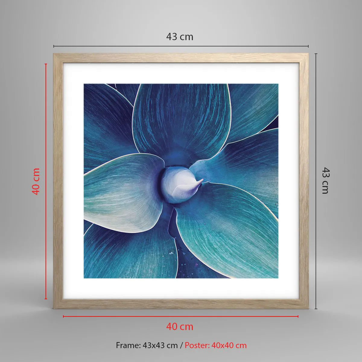 Poster in light oak frame - Blue from the Sky - 40x40 cm