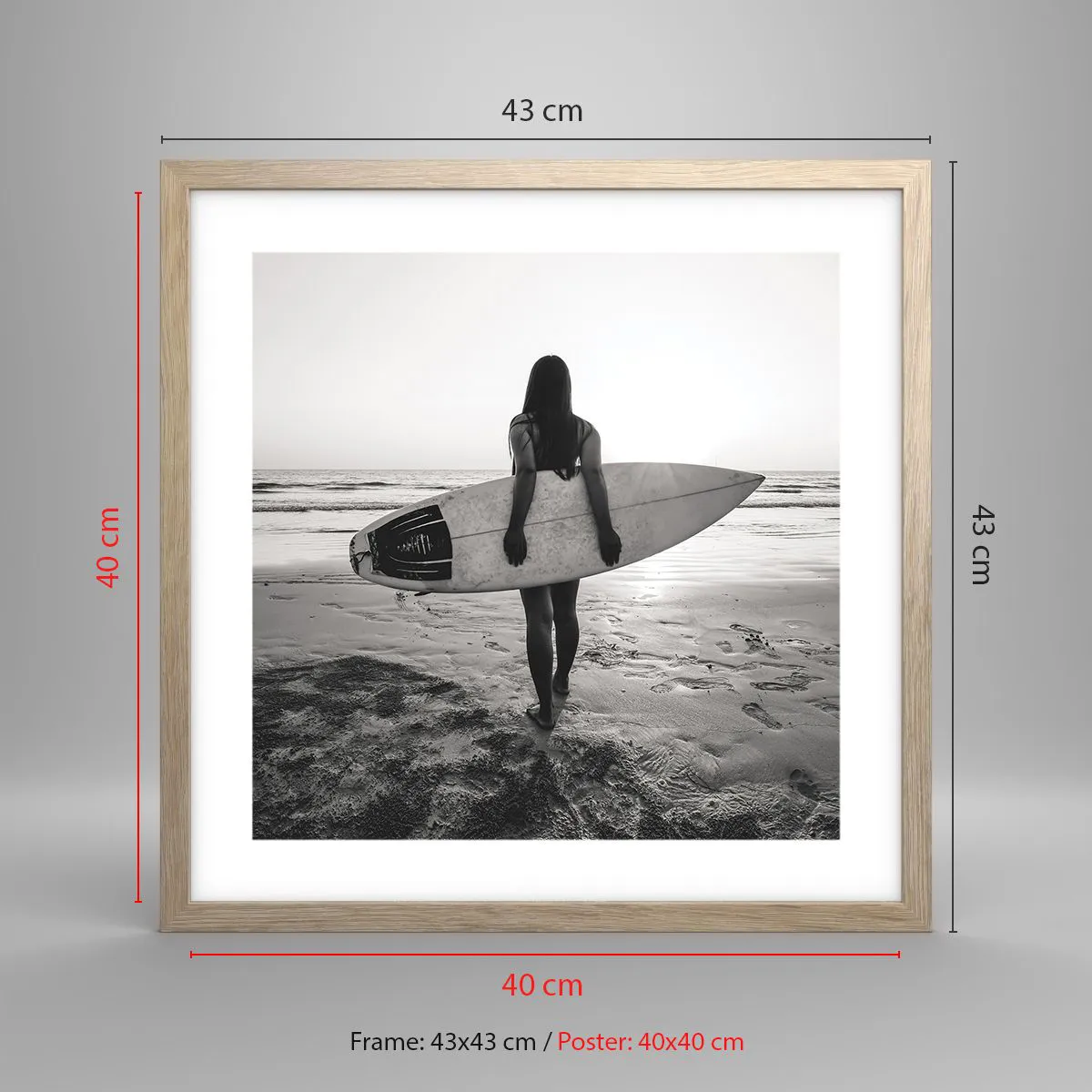 Pôster com moldura de carvalho claro - Filha da onda do mar - 40x40 cm