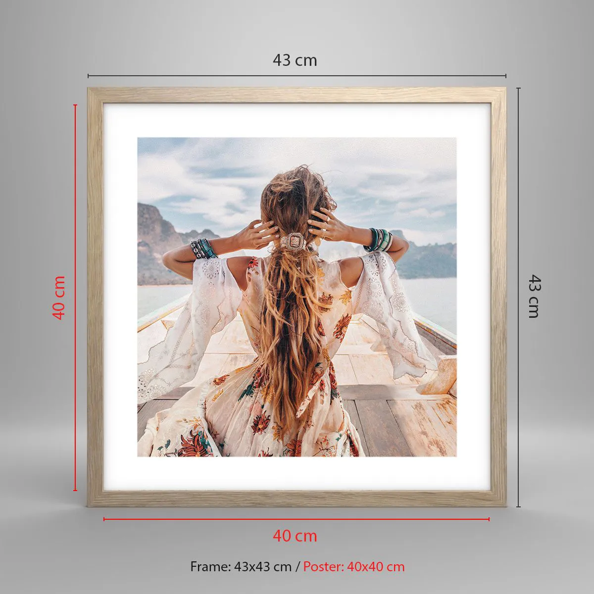 Plakat i ramme af lyst egetræ - På vej mod lykken - 40x40 cm