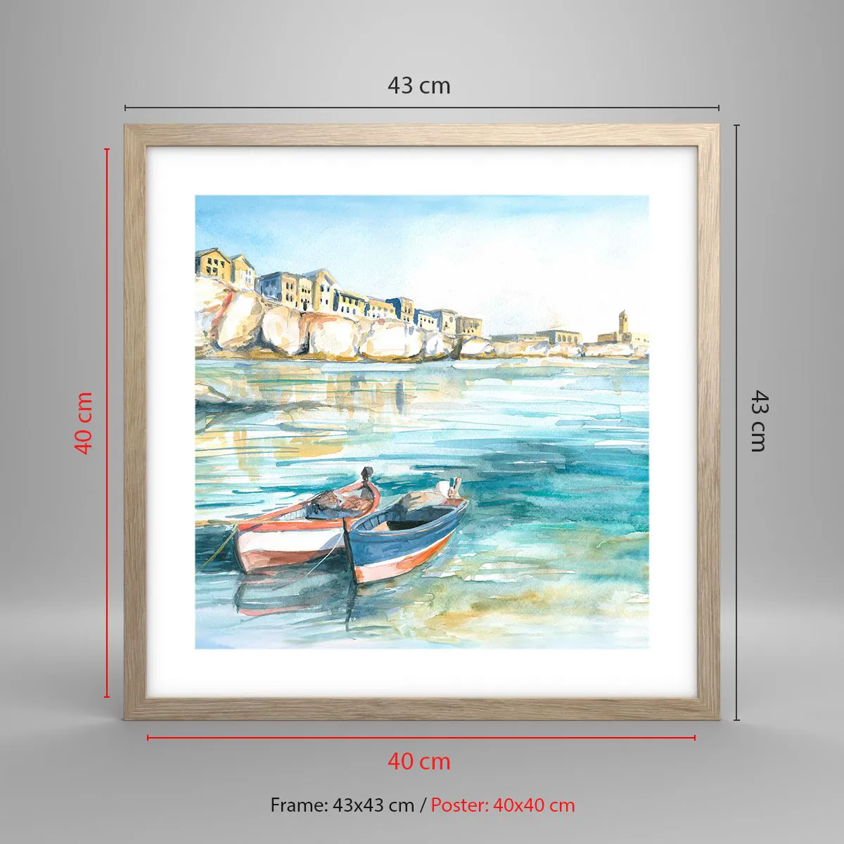 Affiche dans un chêne clair - Poster - Paysage dans l'azur - 40x40 cm