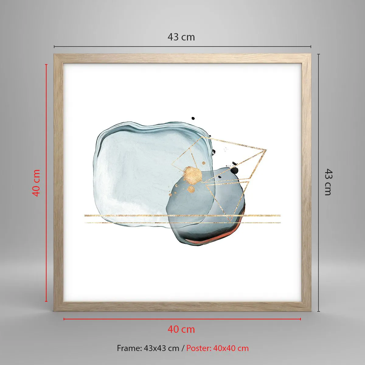 Plakat i ramme af lyst egetræ - En undersøgelse af dråber - 40x40 cm