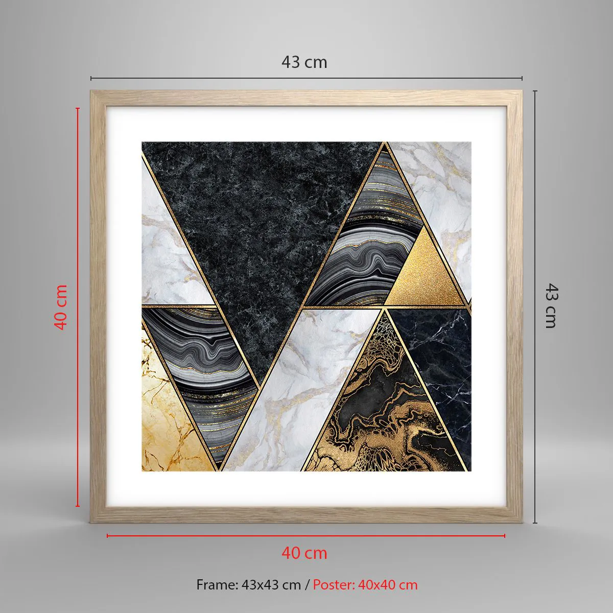 Plakat i ramme af lyst egetræ - Sten for sten - 40x40 cm