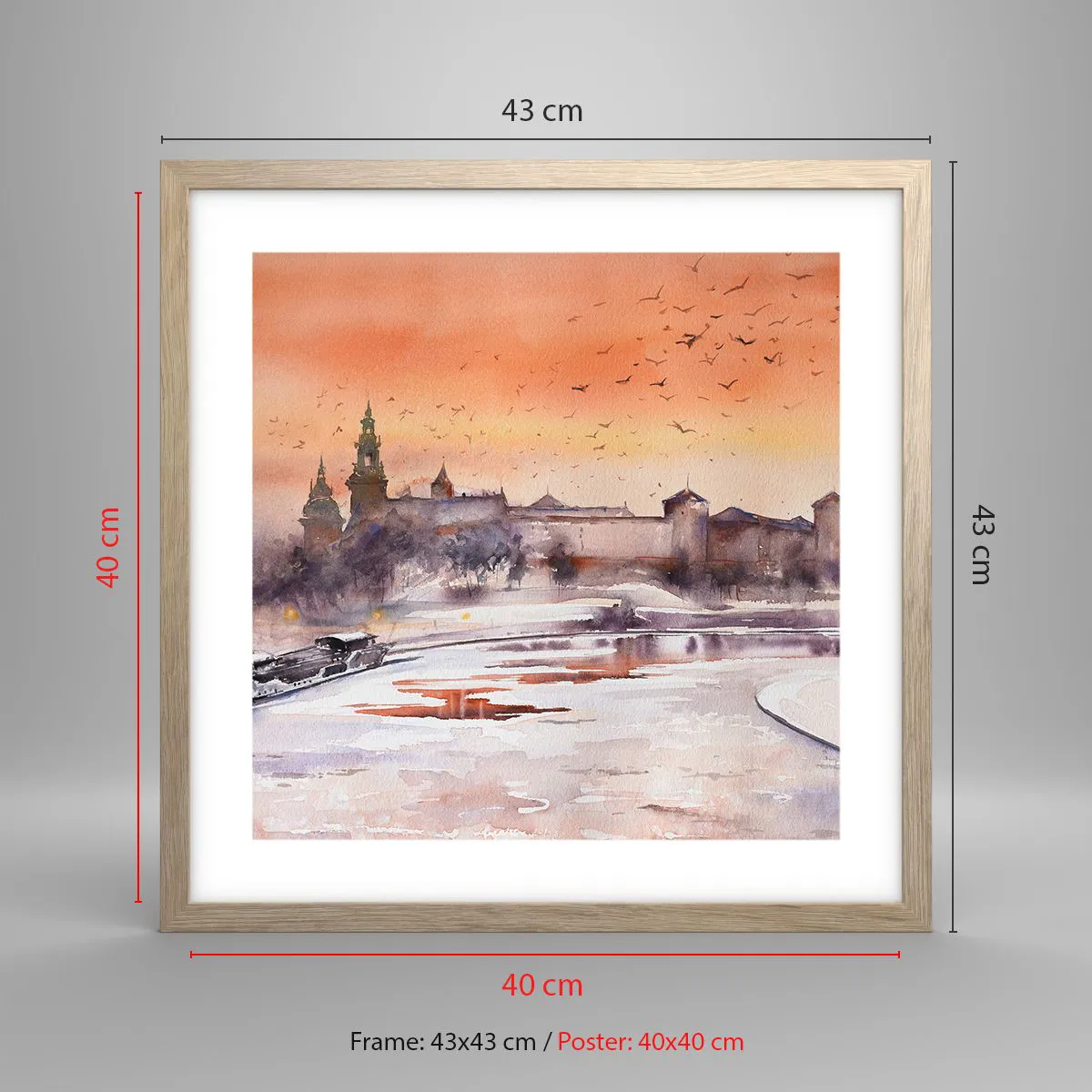 Poster în ramă de stejar deschis - Apus de soare regal - 40x40 cm