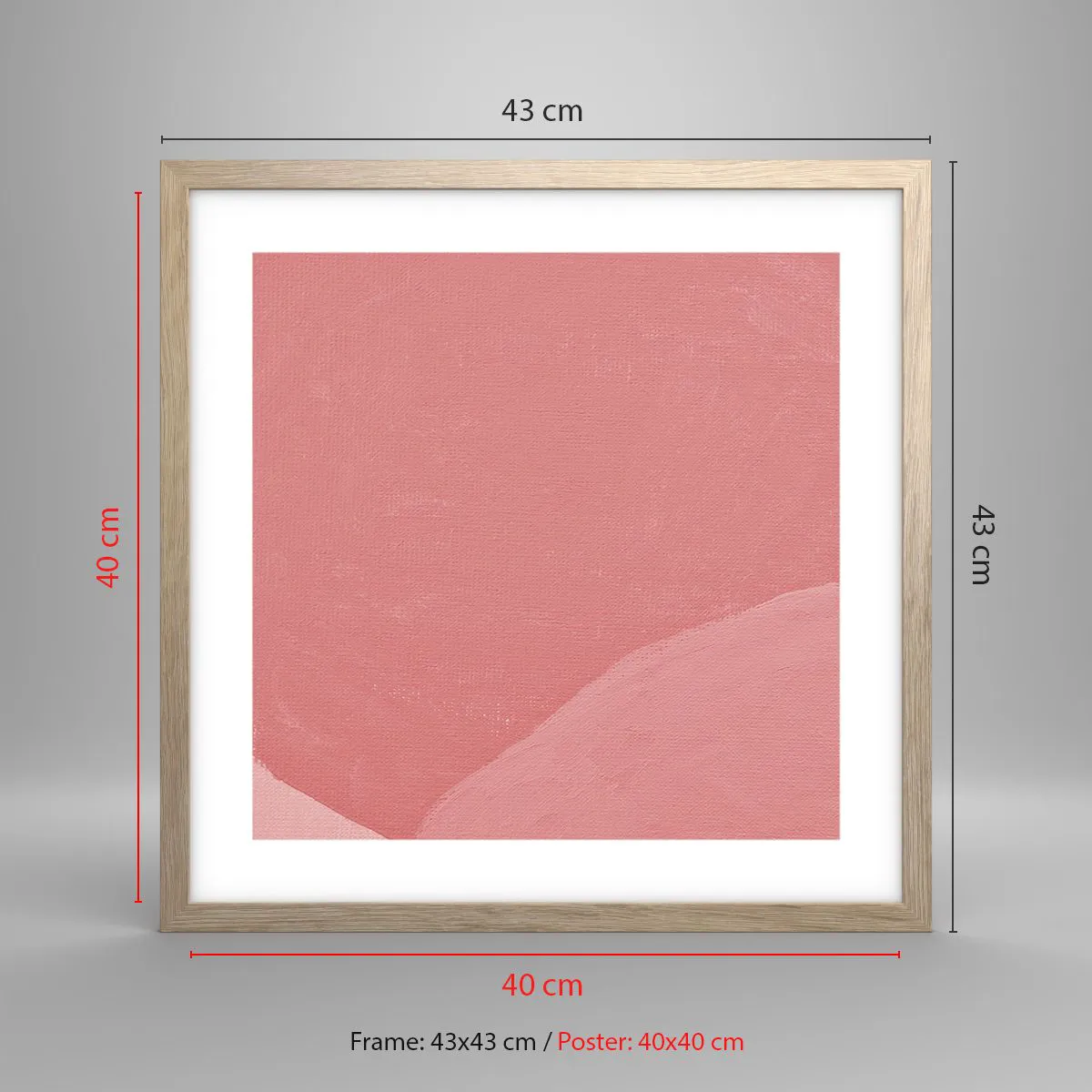 Plakat i ramme af lyst egetræ - Organisk komposition i pink - 40x40 cm