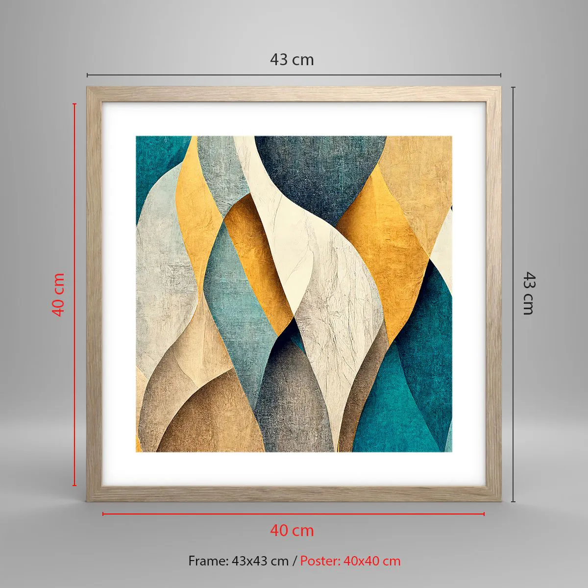 Poster in light oak frame - Rhythm and Undulation - 40x40 cm