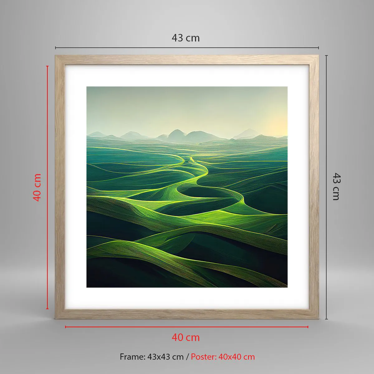 Affiche dans un chêne clair - Poster - Dans les vallées verdoyantes - 40x40 cm