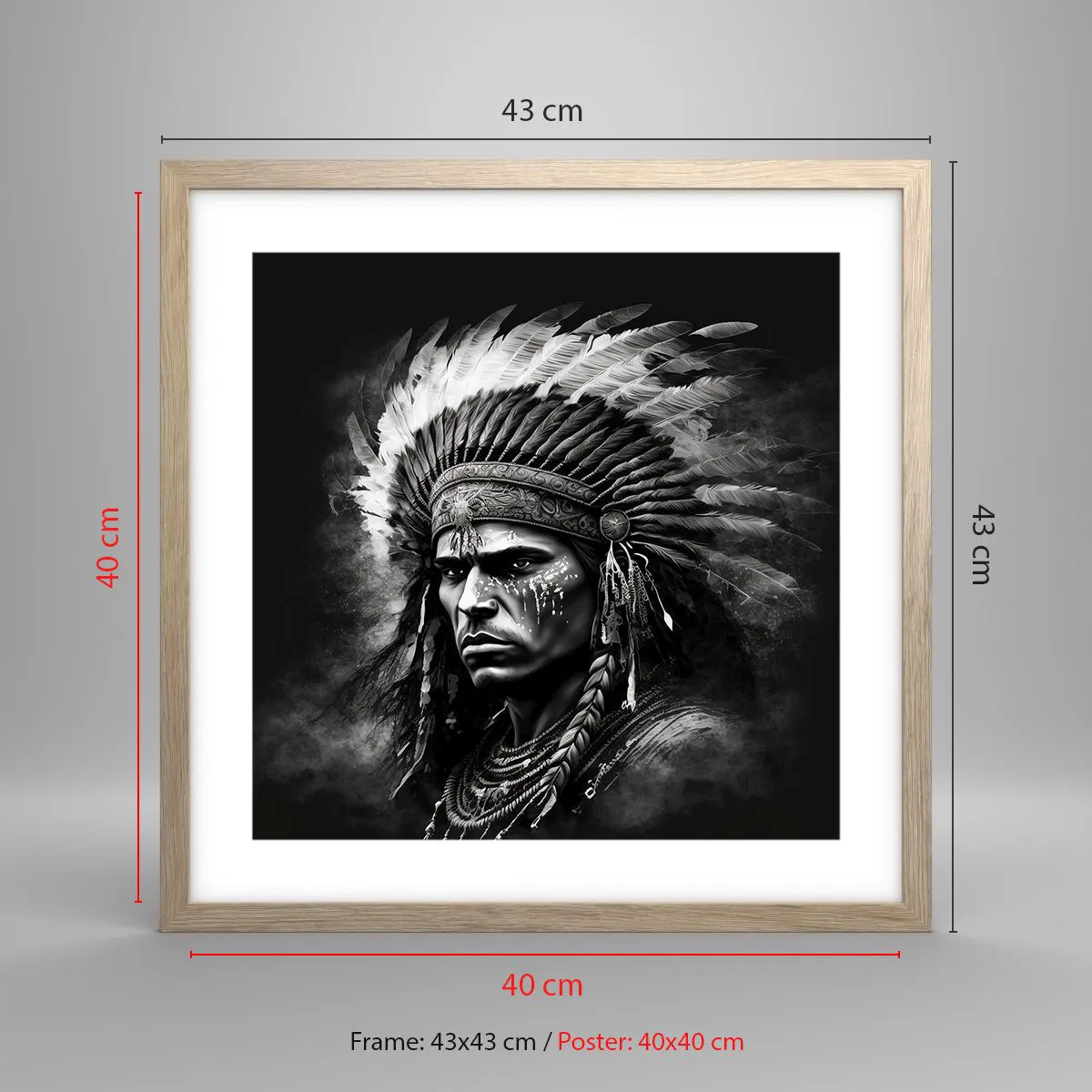 Affisch i ram av ljusek - Hövding och krigare - 40x40 cm