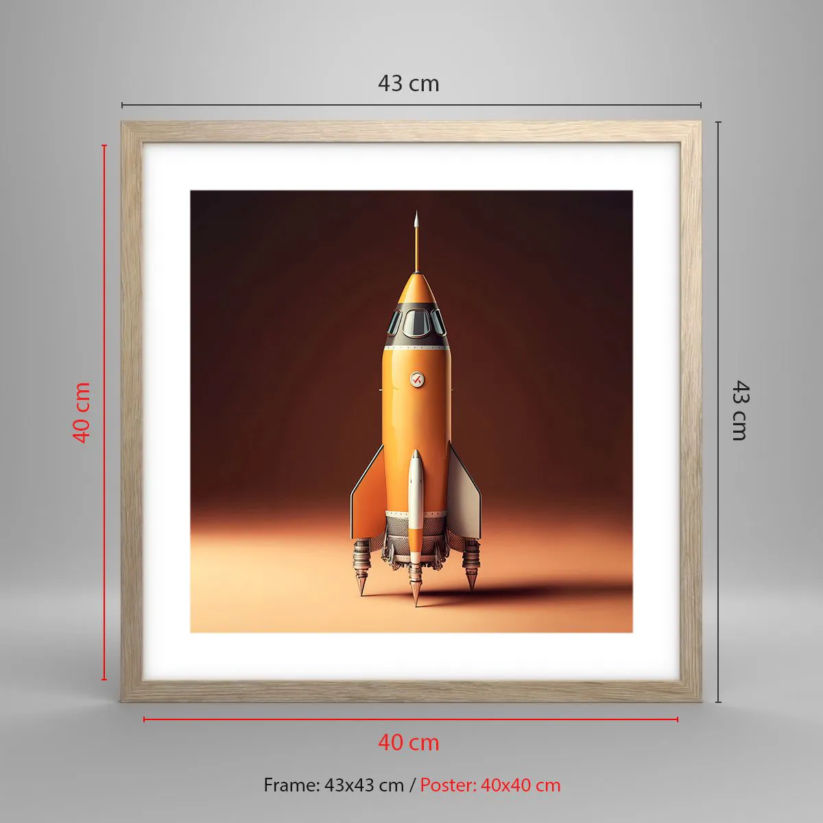 Plakat i ramme af lyst egetræ - Det begynder med en drøm - 40x40 cm