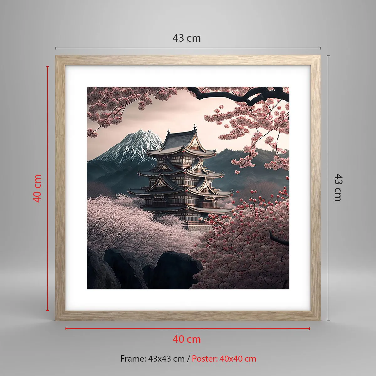 Poster in cornice rovere chiaro - Il Paese dei ciliegi in fiore - 40x40 cm