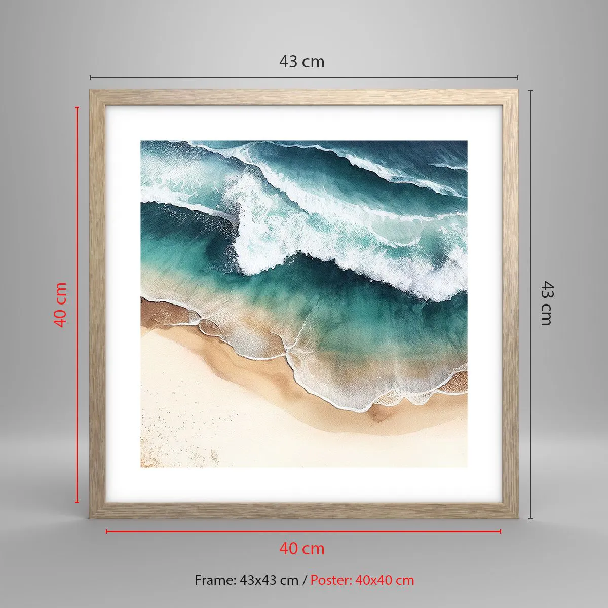 Plakat i ramme af lyst egetræ - Et evigt møde - 40x40 cm