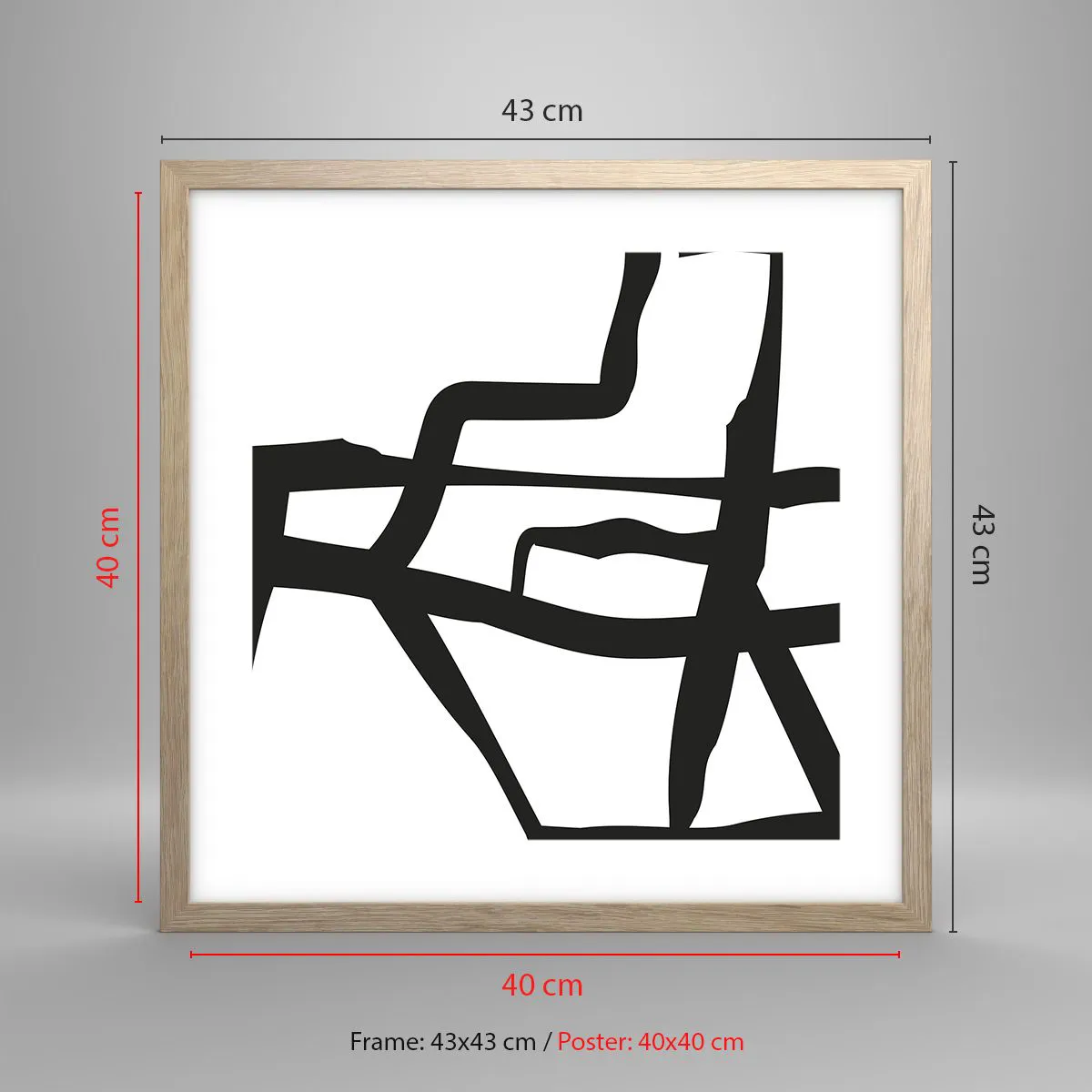 Een poster in een licht eiken lijst - Zwart-wit ontwerp - 40x40 cm