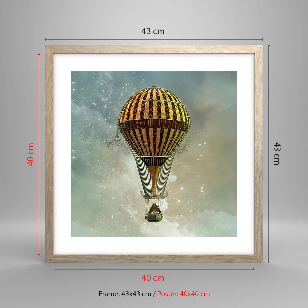 Póster en marco roble claro - Vuelos pioneros - 40x40 cm