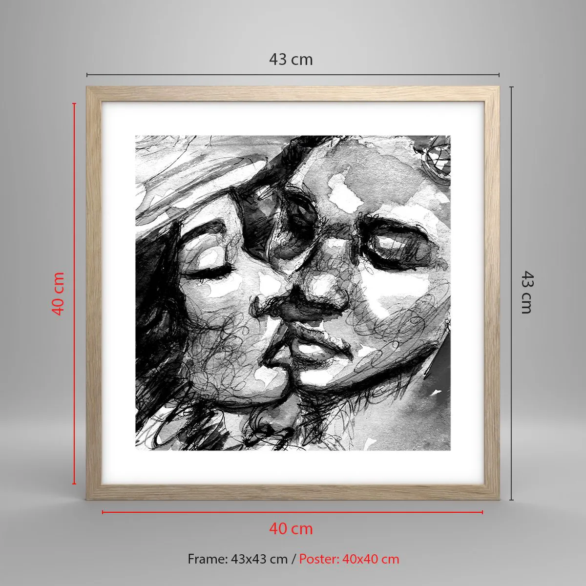 Affiche dans un chêne clair - Poster - Un moment tendre - 40x40 cm
