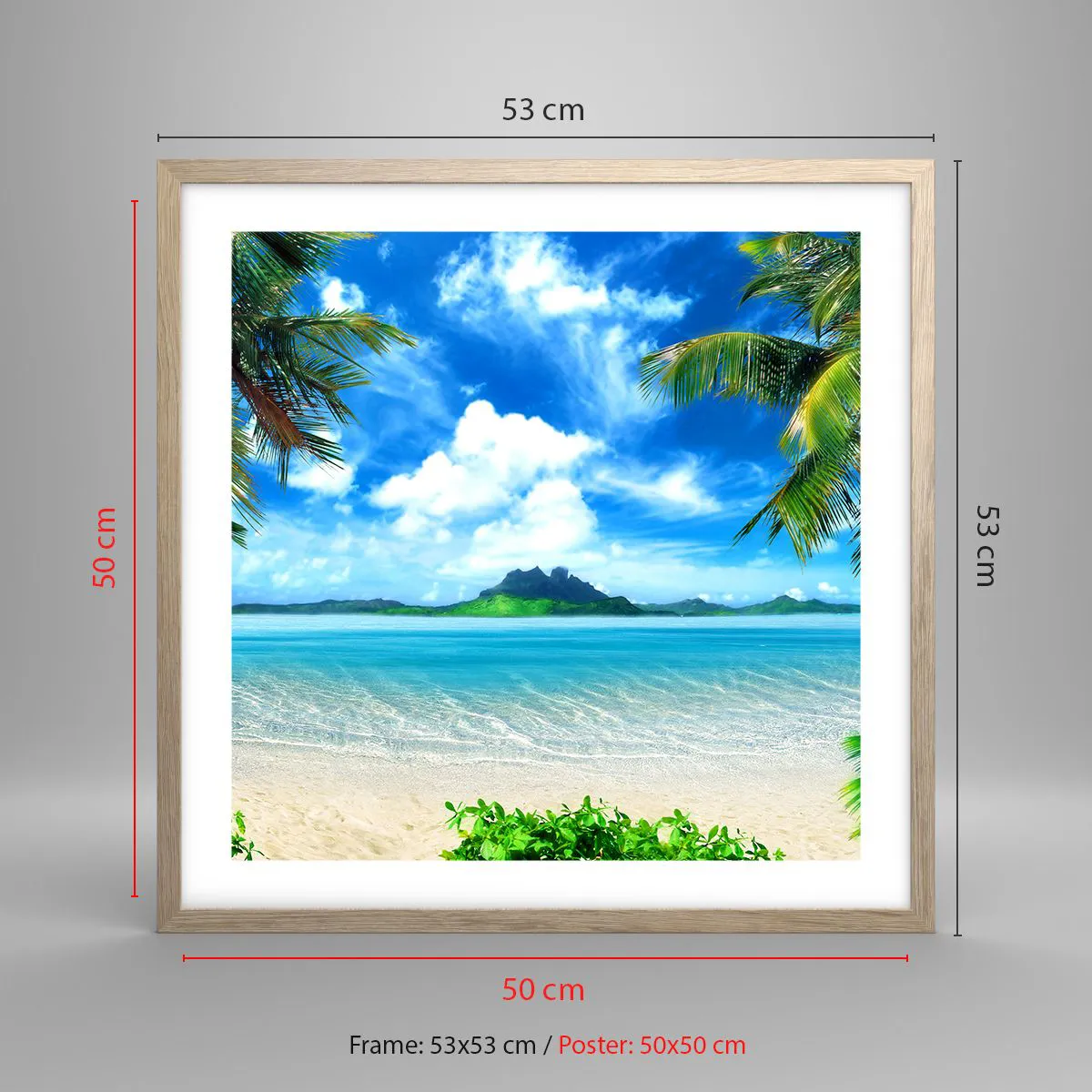 Pôster com moldura de carvalho claro - O azul dos trópicos - 50x50 cm