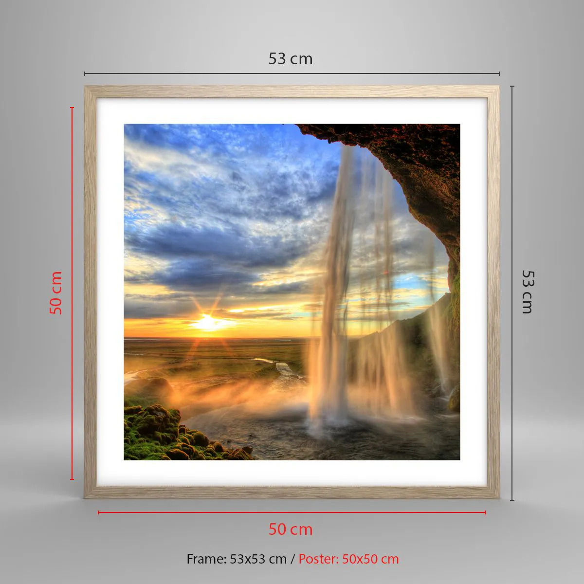 Affiche dans un chêne clair - Poster - Le monde derrière un voile de gouttes - 50x50 cm