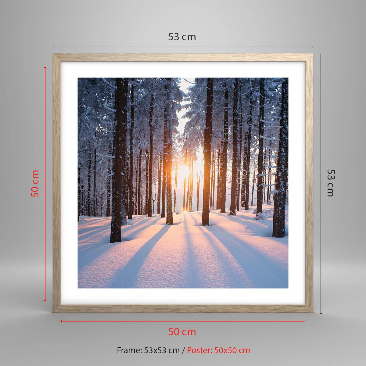 Poster in light oak frame - Clearly Black on White - 50x50 cm