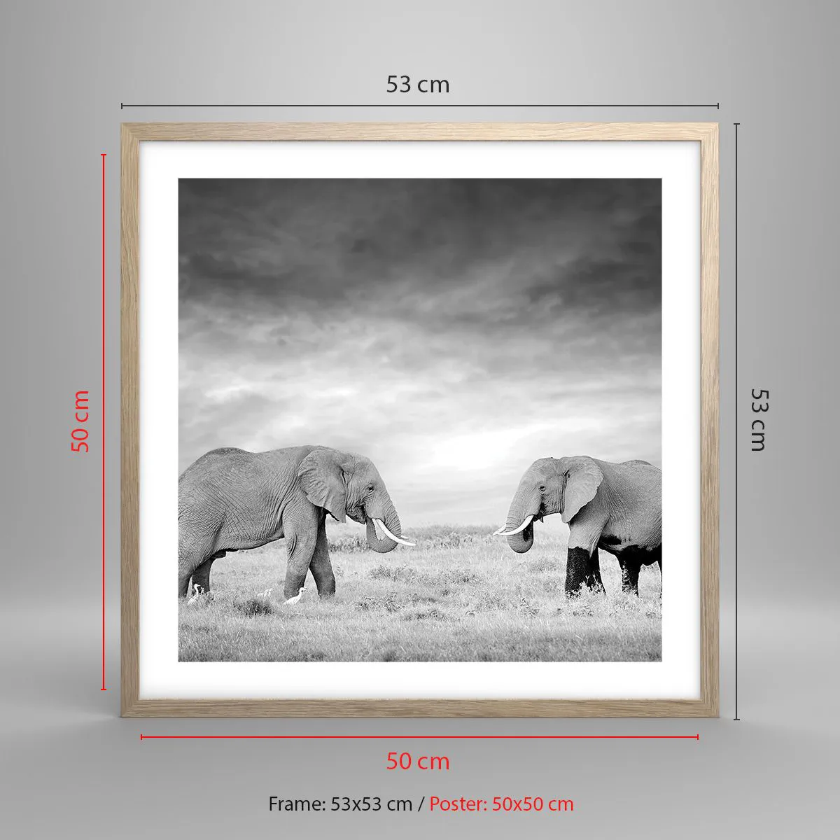 Een poster in een licht eiken lijst - Grijs is mooi - 50x50 cm