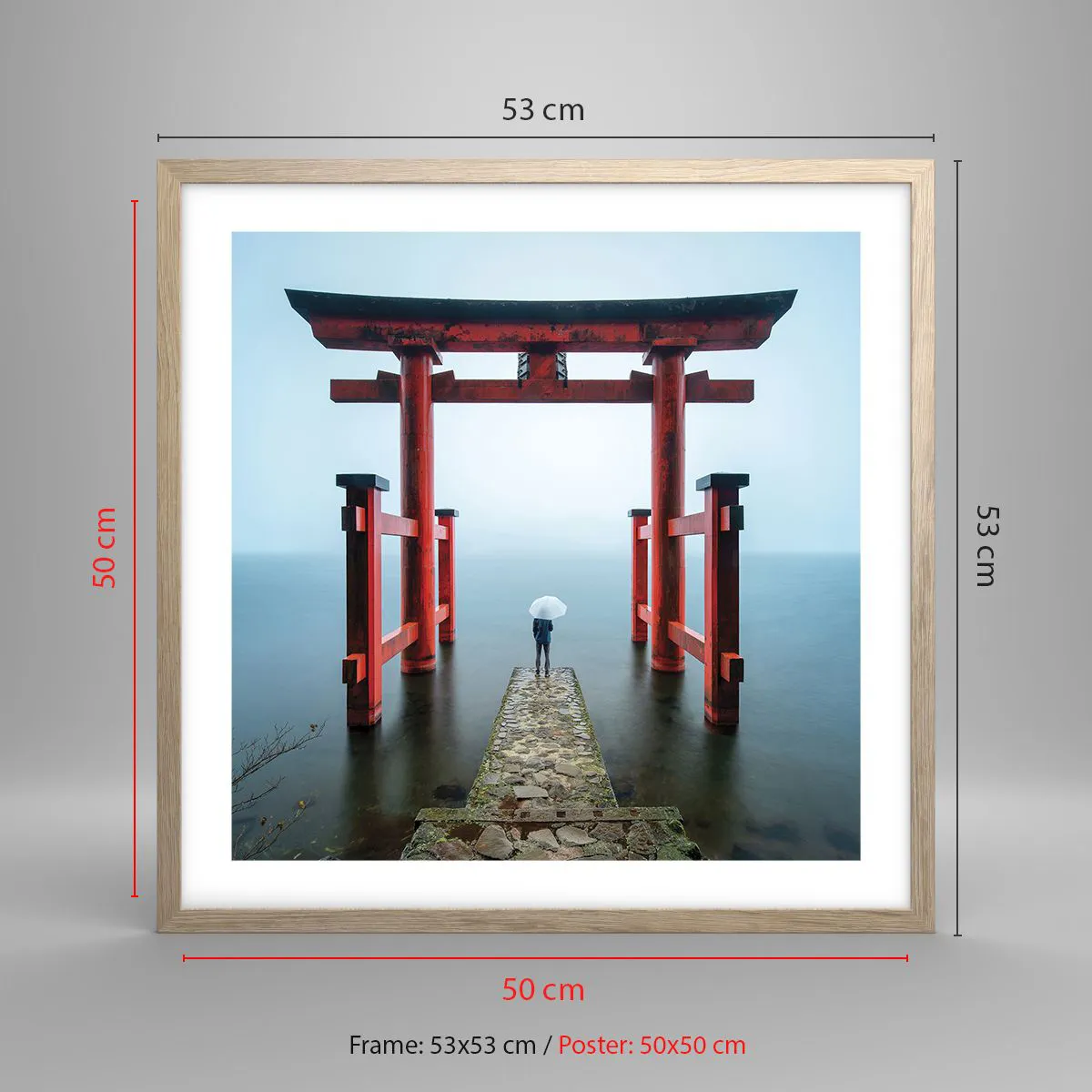 Pôster com moldura de carvalho claro - Devaneio japonês - 50x50 cm