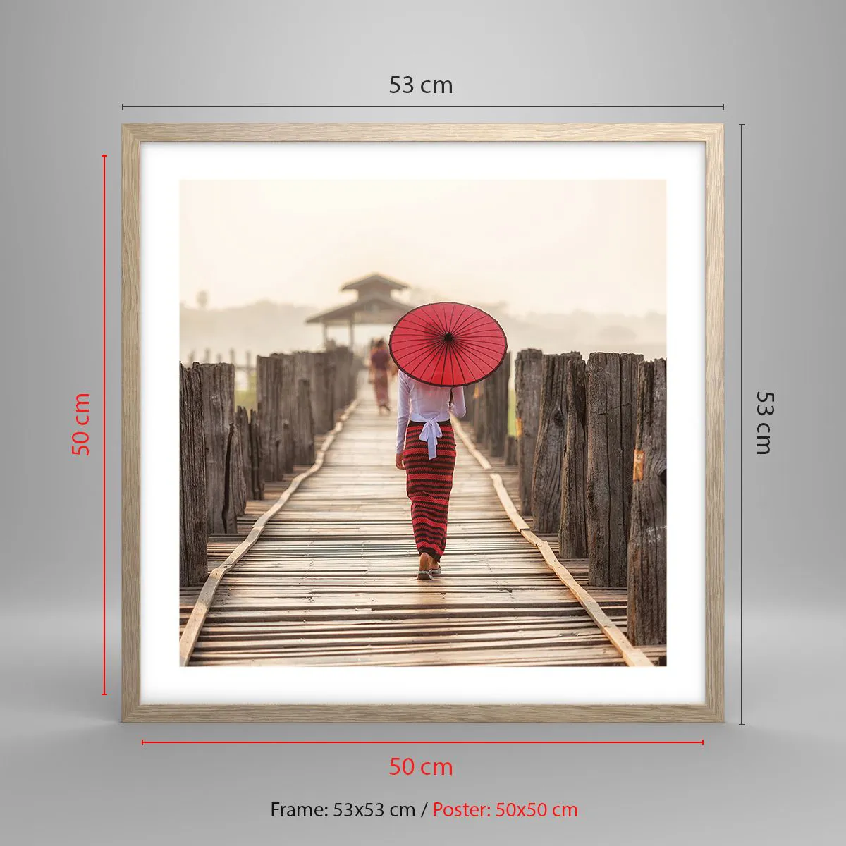 Poster in light oak frame - On an Old Bridge - 50x50 cm