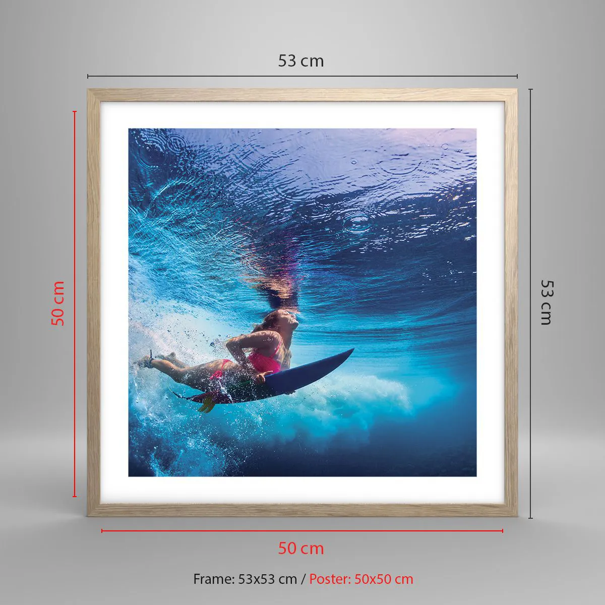 Plakat i ramme af lyst egetræ - Dybden af glæde - 50x50 cm