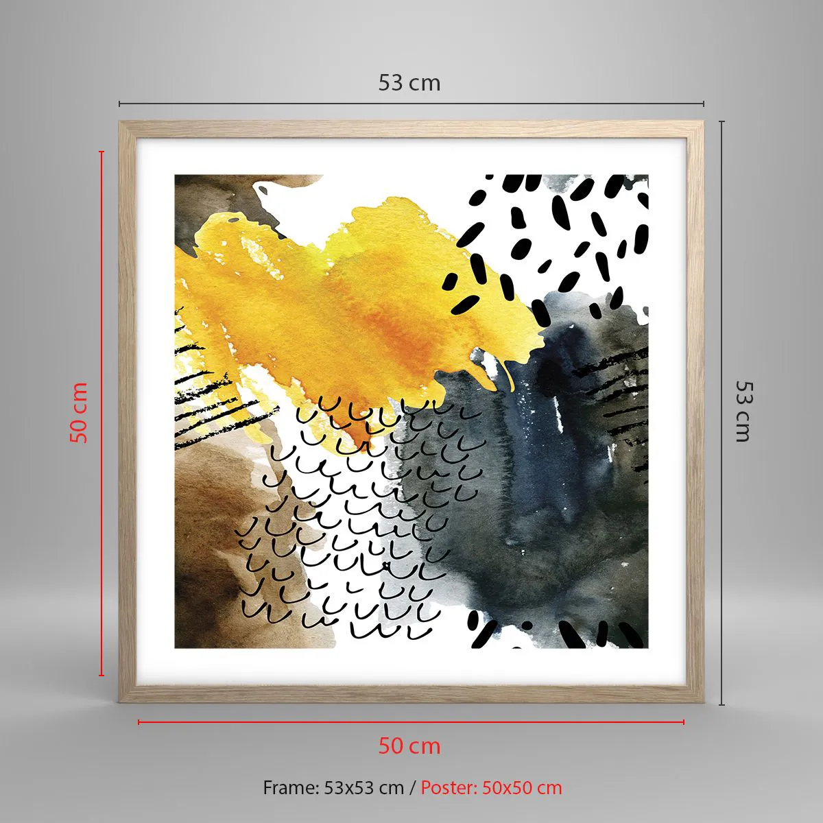 Plakat i ramme af lyst egetræ - Et møde mellem elementerne - 50x50 cm