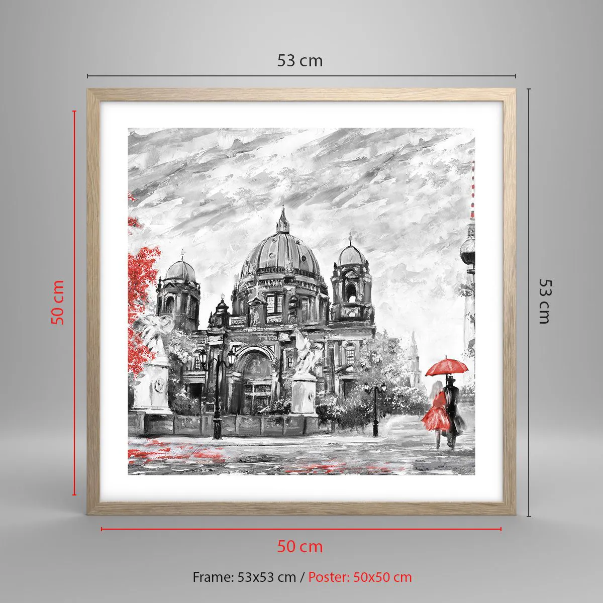 Plakat i ramme af lyst egetræ - Møde i Berlin - 50x50 cm