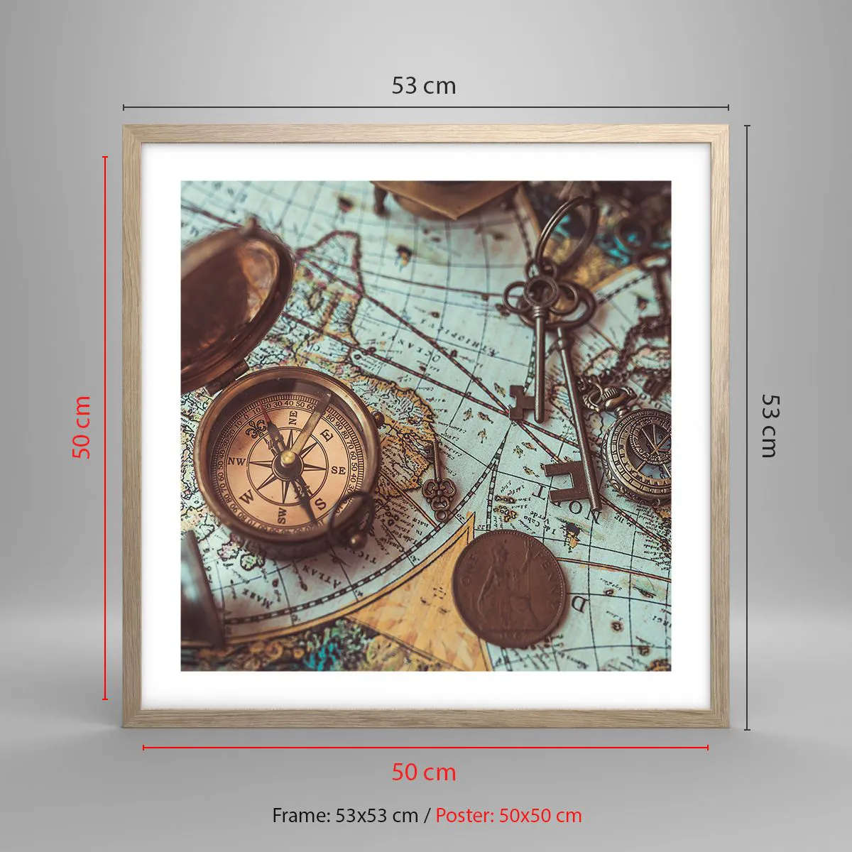 Poster in light oak frame - For Adventurers - 50x50 cm