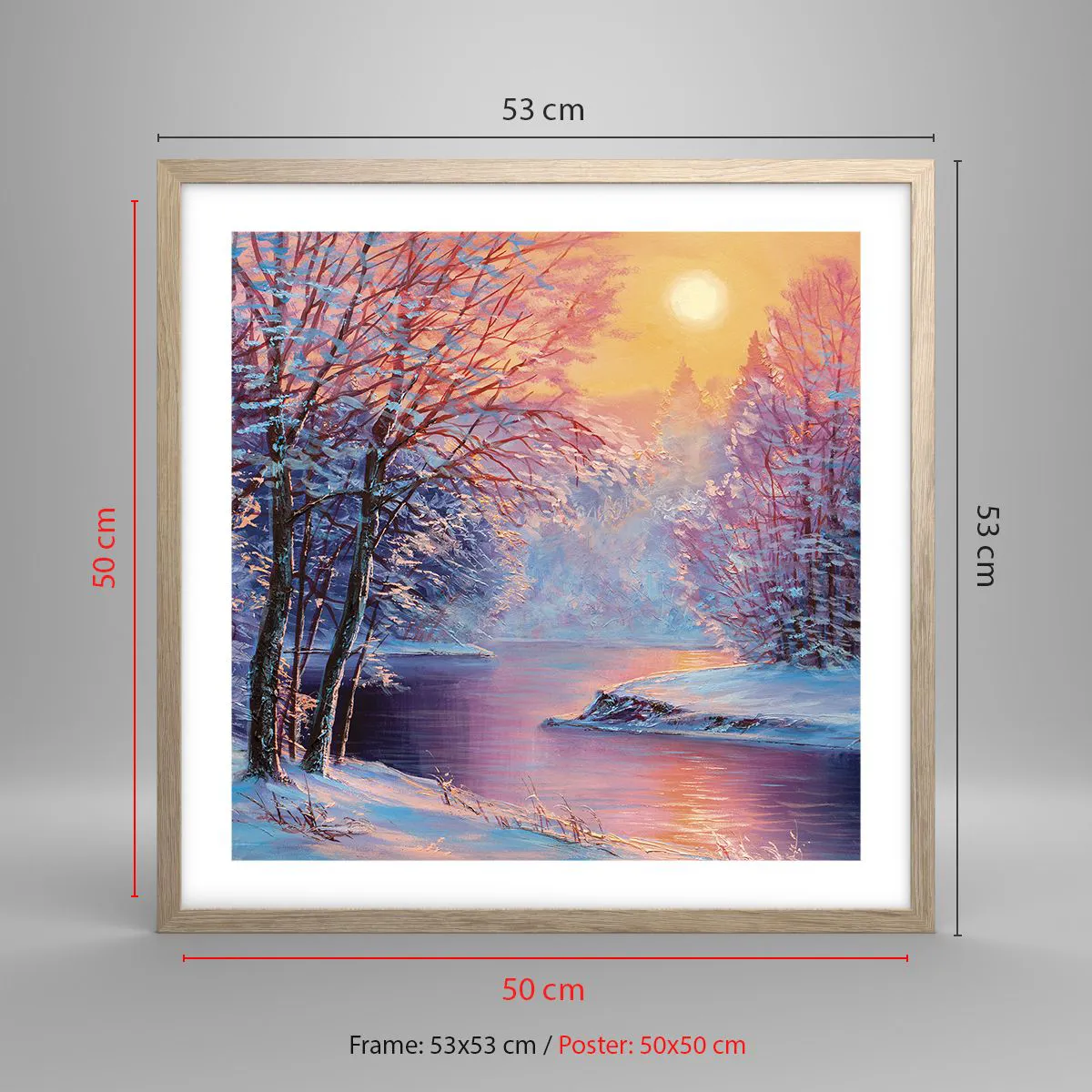 Plakat i ramme af lyst egetræ - Vinterens farver - 50x50 cm