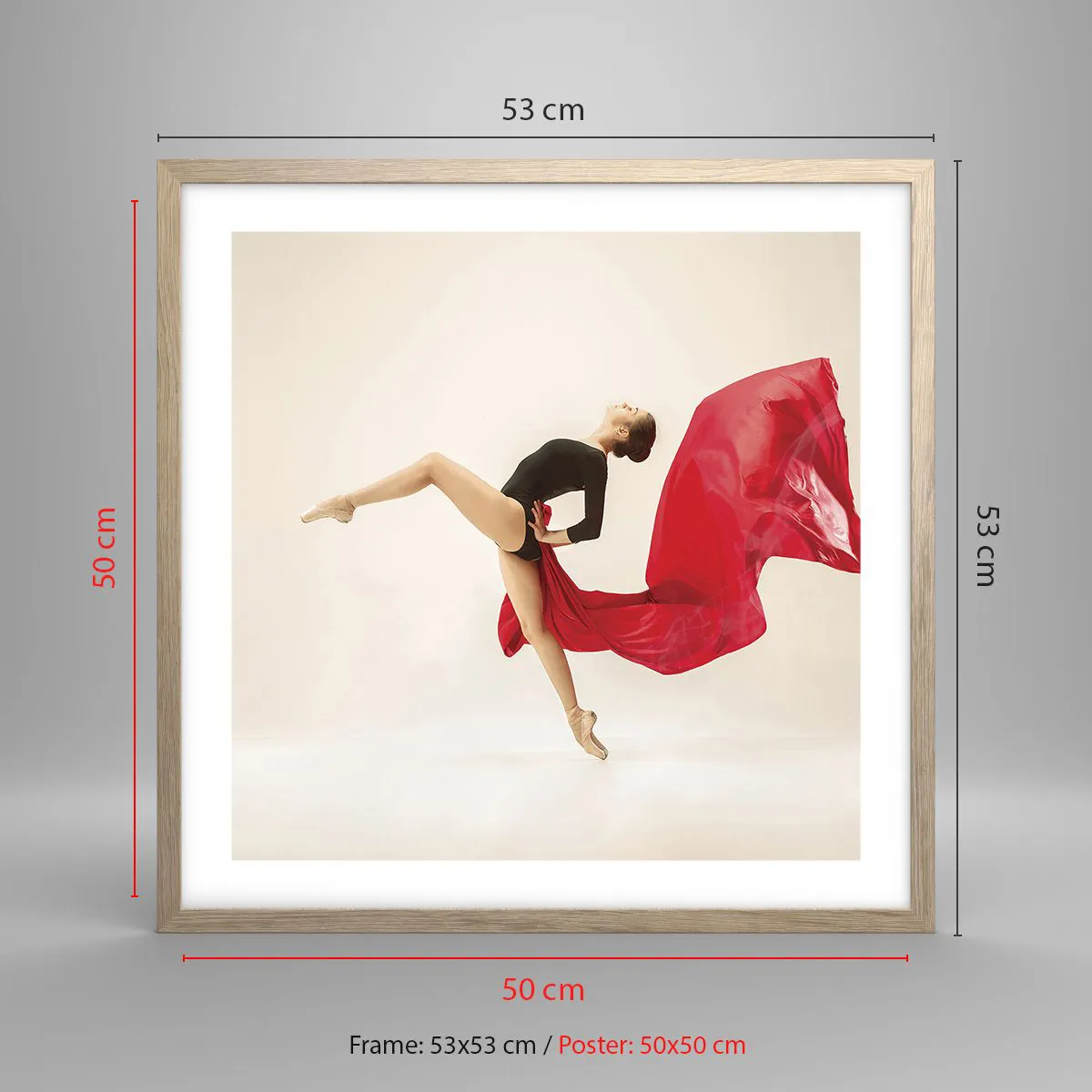 Plakat w ramie jasny dąb - Czerwone i czarne - 50x50 cm