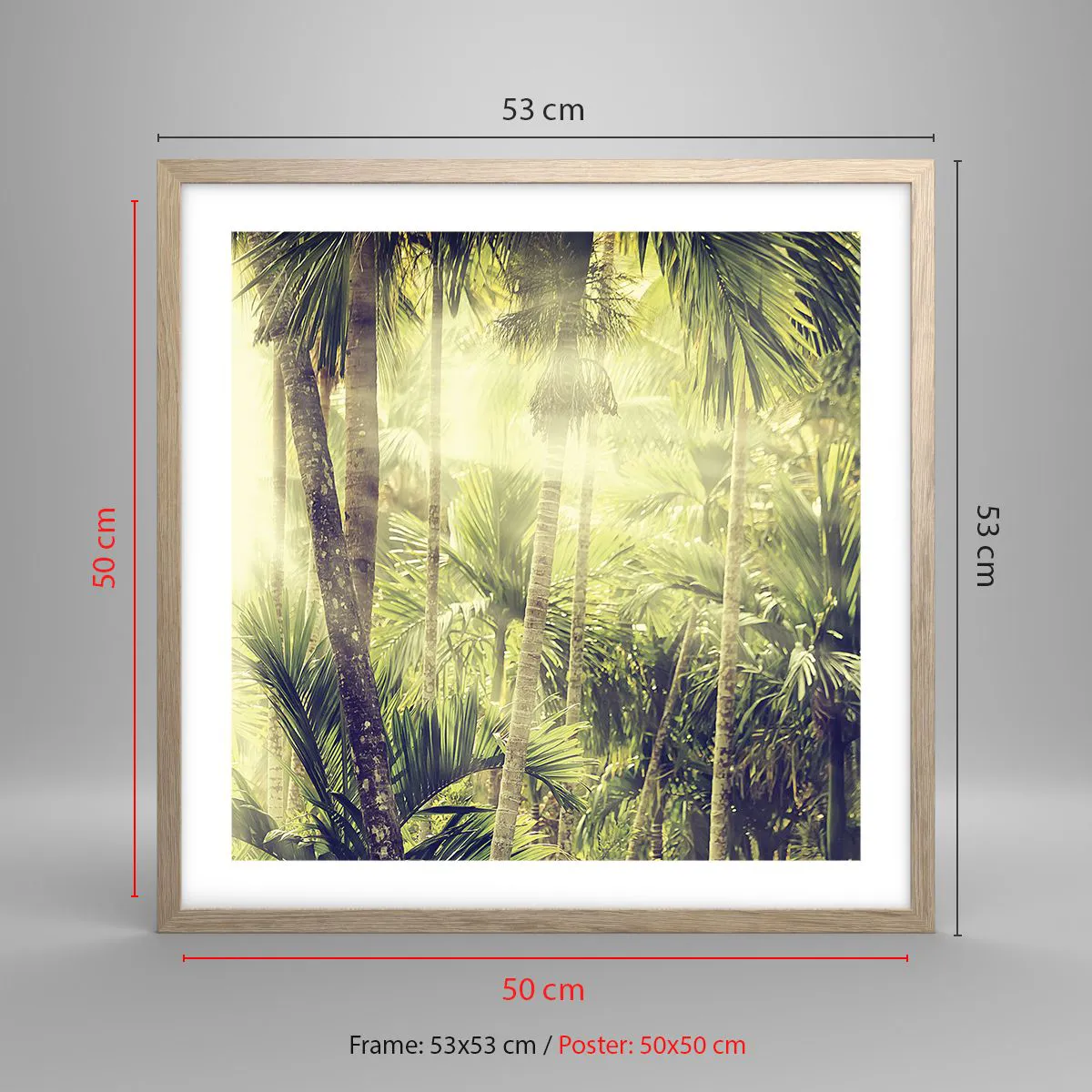 Plakat i ramme af lyst egetræ - I grønne gløder - 50x50 cm
