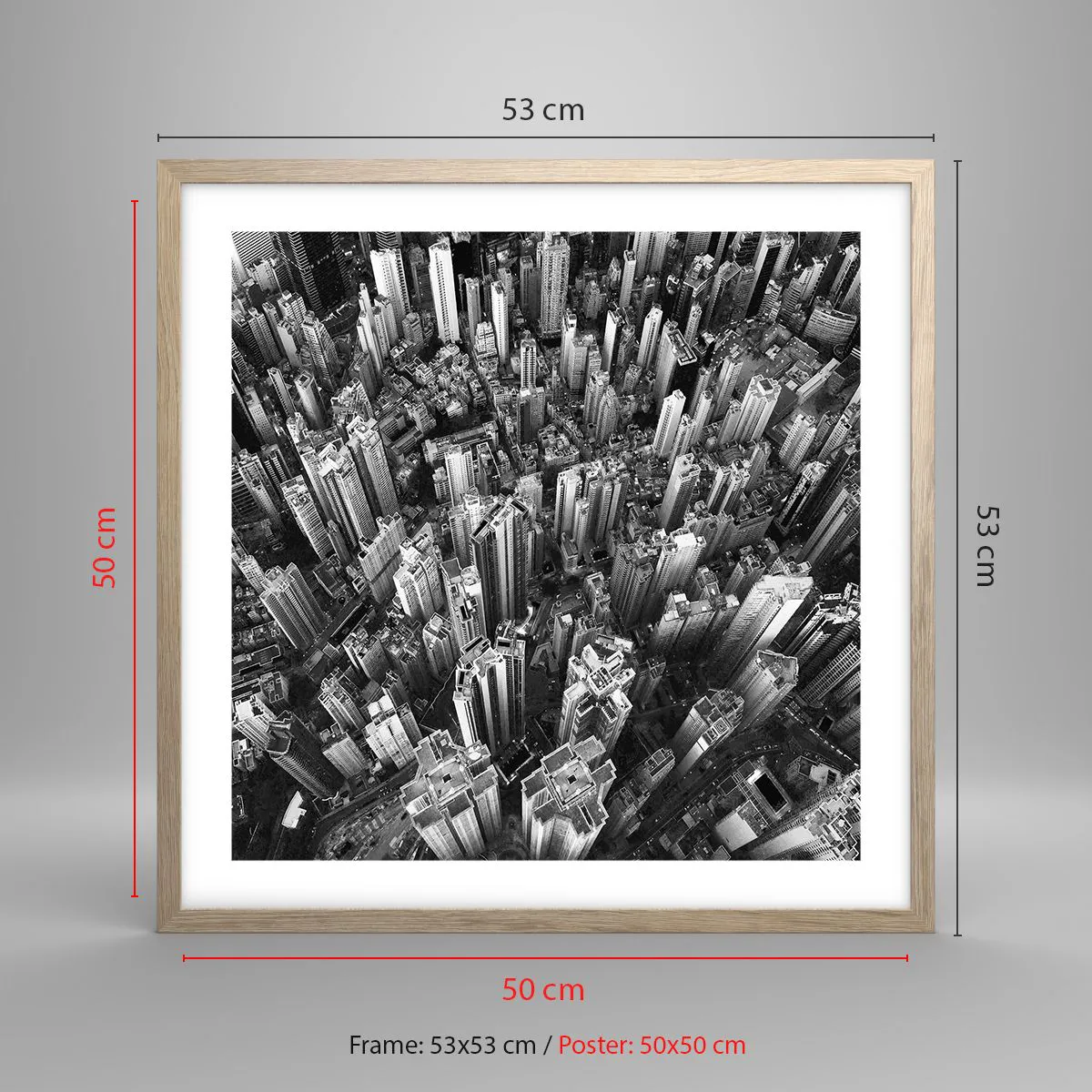 Plakat i ramme af lyst egetræ - Stadig højere og højere - 50x50 cm