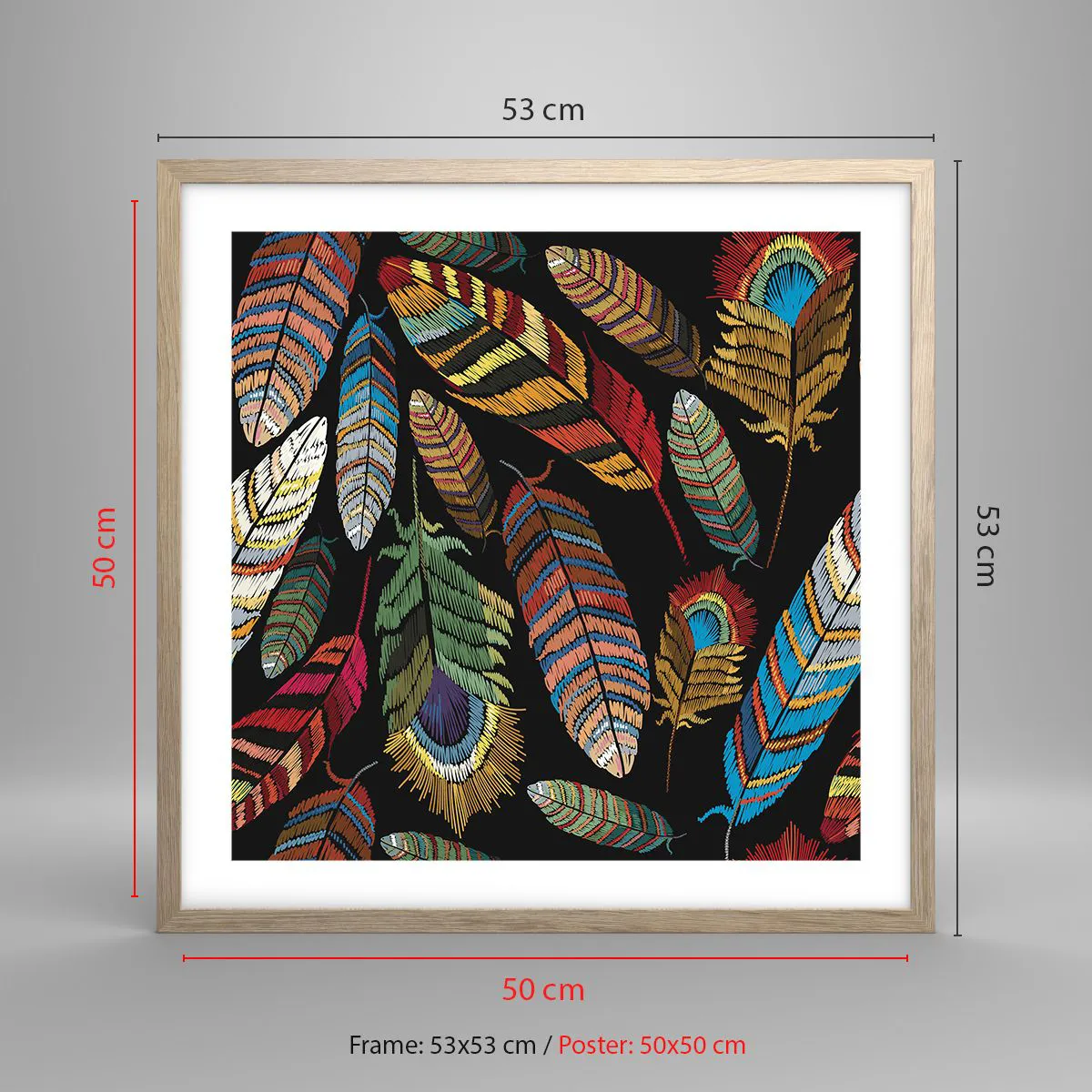 Affisch i ram av ljusek - Fågelkarneval - 50x50 cm