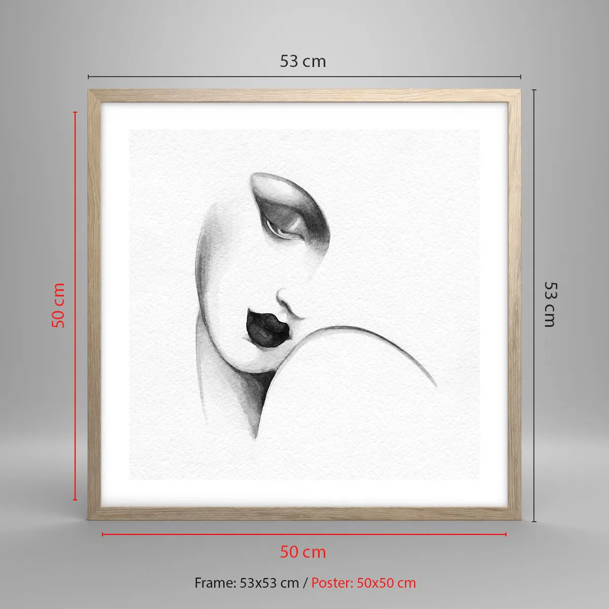 Plakat i ramme af lyst egetræ - I Lempickas stil - 50x50 cm