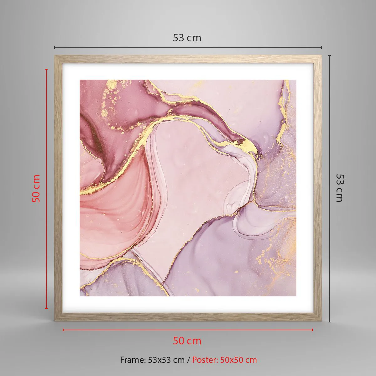 Plakat i ramme af lyst egetræ - Et kærtegn af farver - 50x50 cm