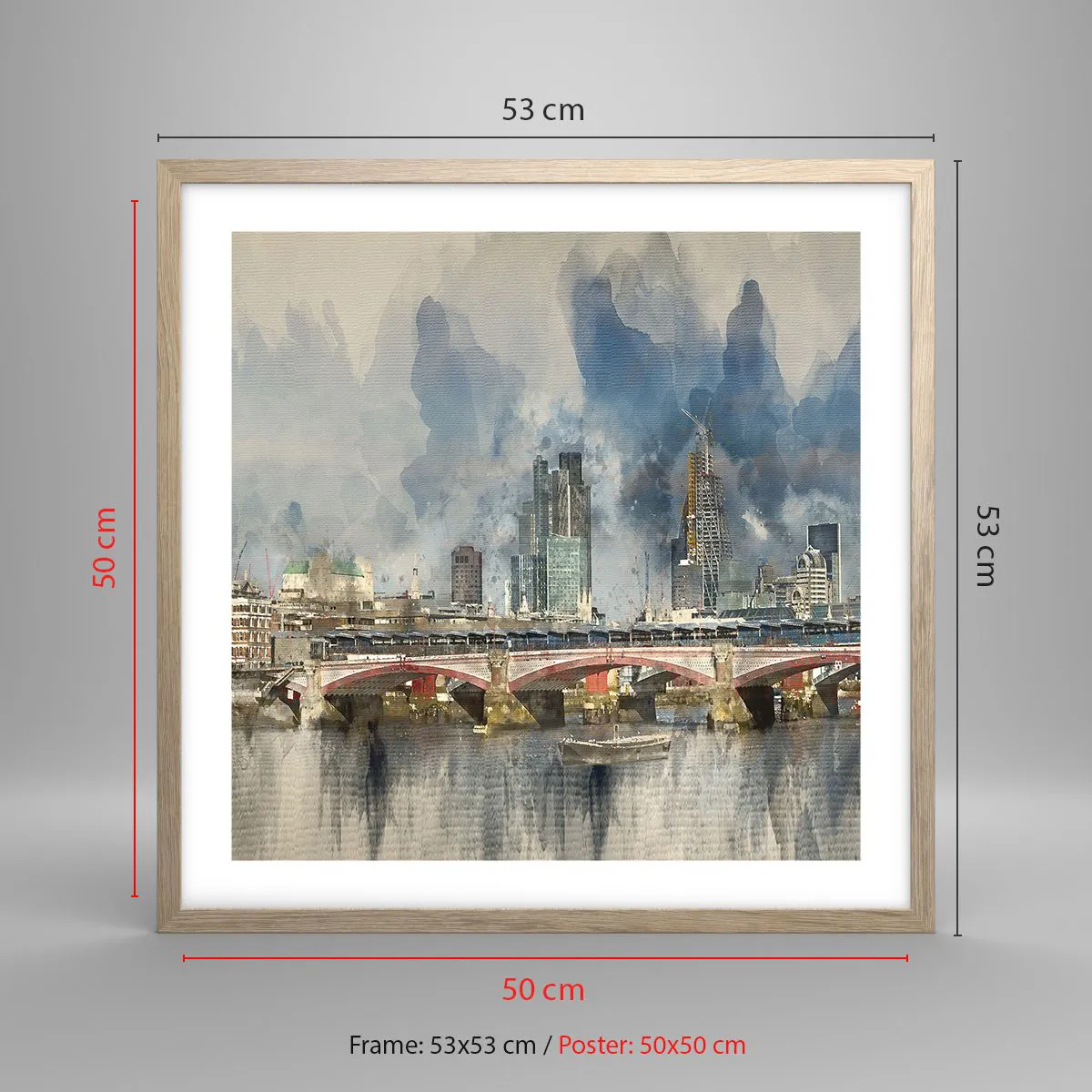 Poster in light oak frame - London in Its Beauty - 50x50 cm