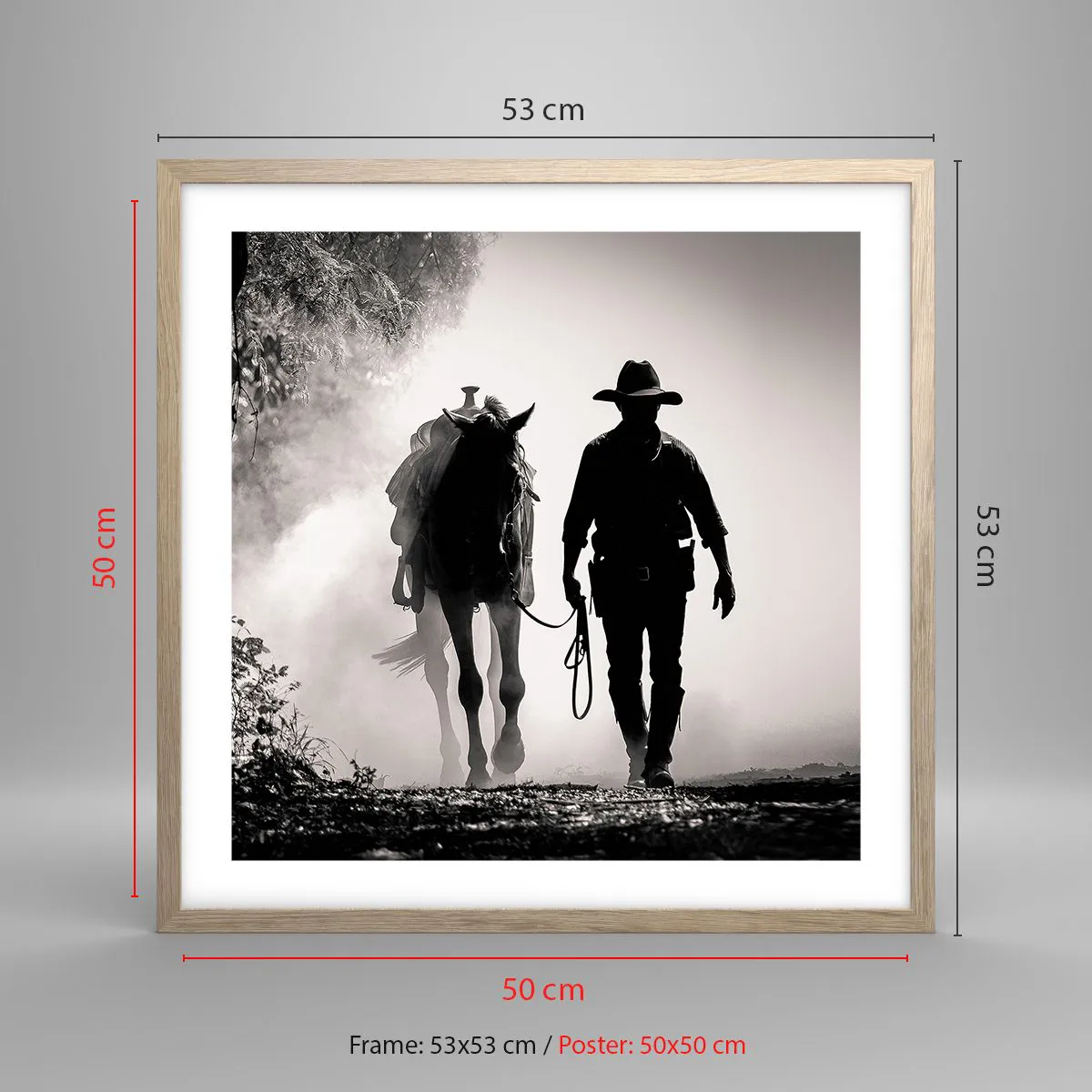 Poszter világos tölgy keretben - Texasi reggel - 50x50 cm